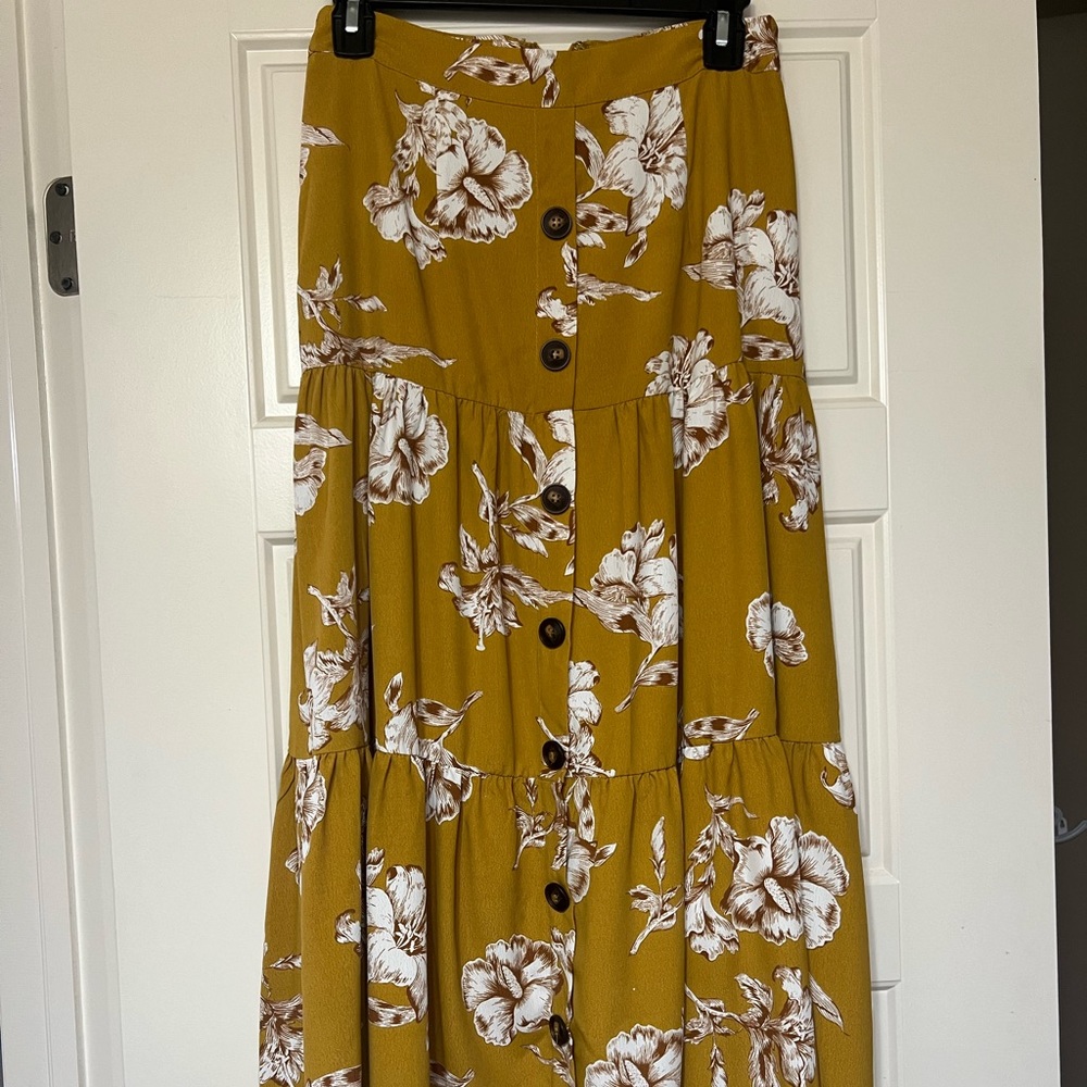 Hannah Gabrielle Boutique - Mustard Floral Boho Skirt